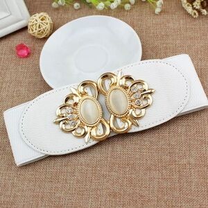 Elastic Leather Gemstone Wide Fashion Belt